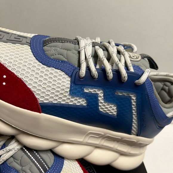 Versace Chain Reaction Platform Low Top Sneakers Blue Red Size 9.5 42.5 Repl Box - Picture 6 of 12